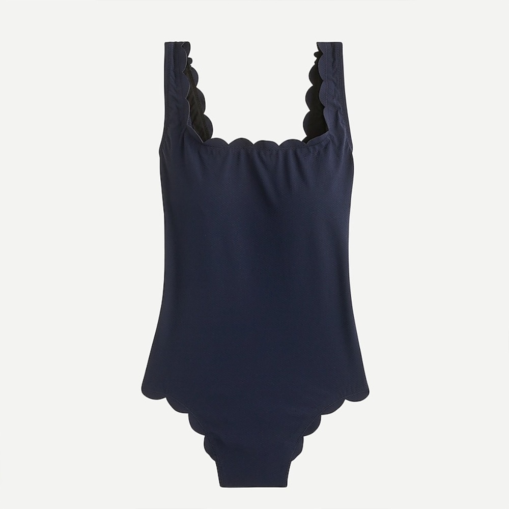 J Crew Scallop piqué scoopback one-piece Swimsuit Navy Blue size 2